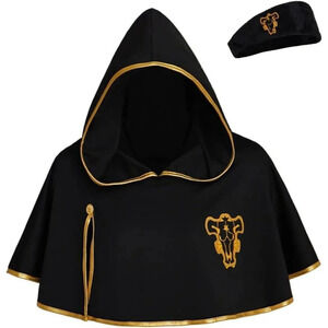 Black  Cloak Robe Polyester Cape Hooded Cloak with Headband for Men
